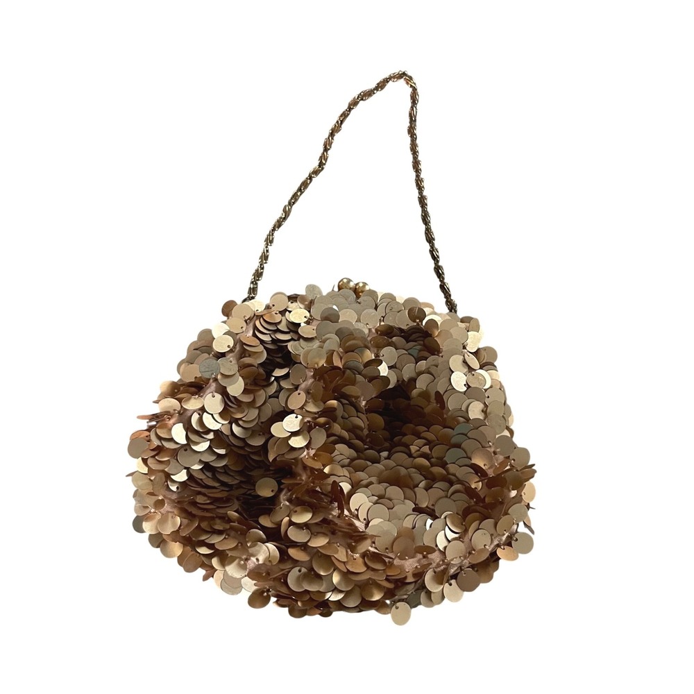 Principles Sequin Clutch Bag‎ Womens OS Gold Glam Evening Pouch Kiss Lock Chain